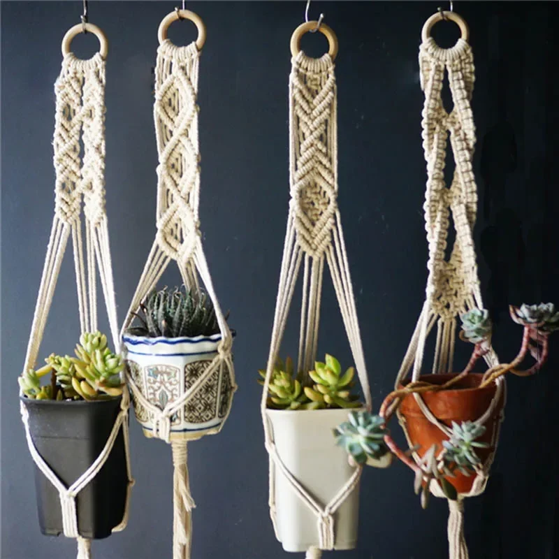 5 pièces/ensemble plante d'information en macramé faite à la main suspendue pour pot de fleur cintre de plante en macramé de style boho