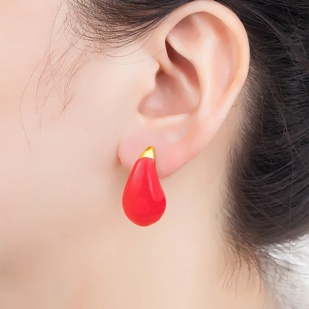 Nidin New Arrival Waterdrop Shape Chunky Dome Charm Earrings 6 Colors For Women Fashion Female Ear Jewelry Accessories Gifts