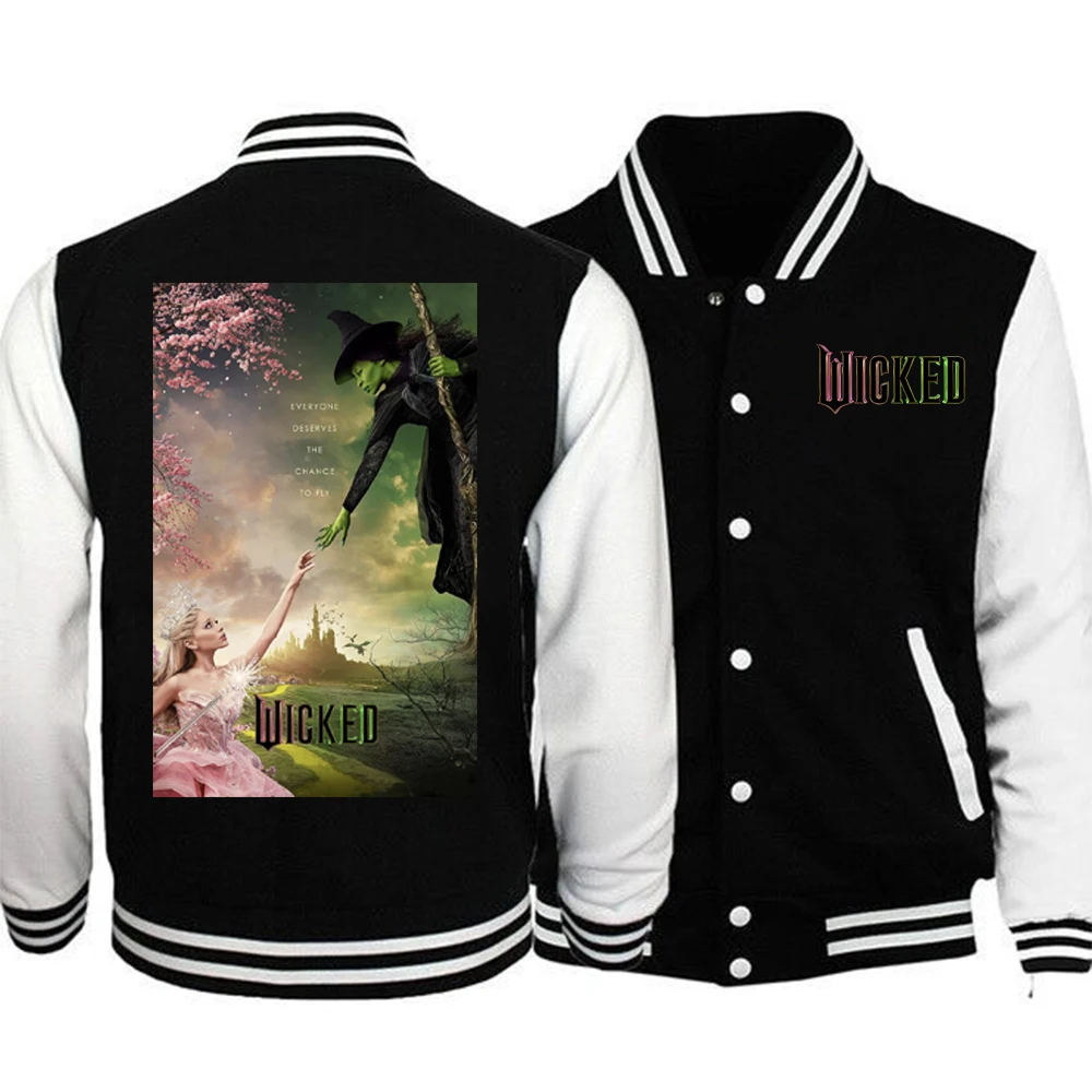 

2024 Wicked Movie Hoodie Baseball Uniform Jacket Button Coat Hoodie Unisex Harajuku
