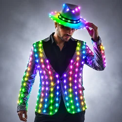 Full Color LED Sequins Fashion Lighting Fashion Senior Host Dress Dance Best Man Banquet Slim Suit Jacket