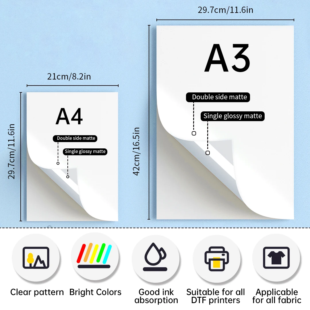 DTF PET Film A3 A4 100 PCS sublimacion Transfer Film Heat Transfer Paper For Papel Transfer Para Textil Plancha Direct on TShirs