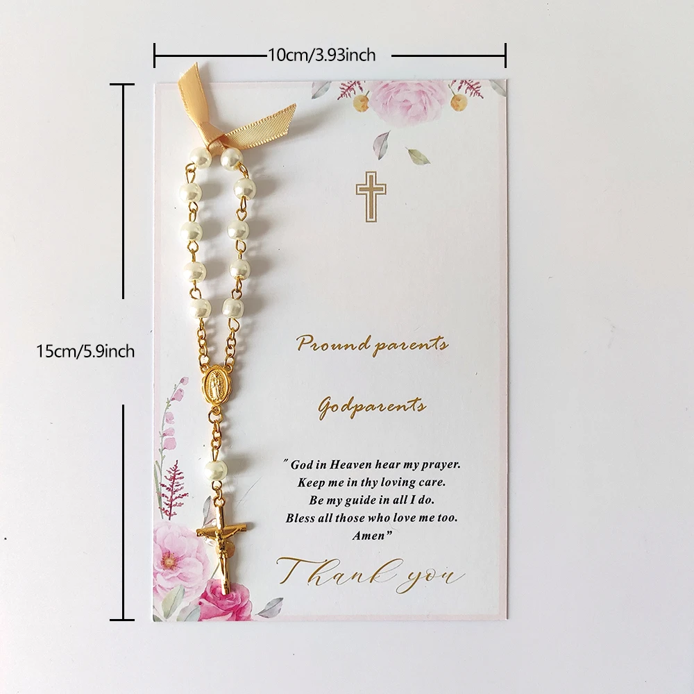 20/10 قطعة بطاقات المعمودية المفضلة مع مسبحة عيد ميلاد المعمودية بالتواصل ديكور التعميد لحديثي الولادة