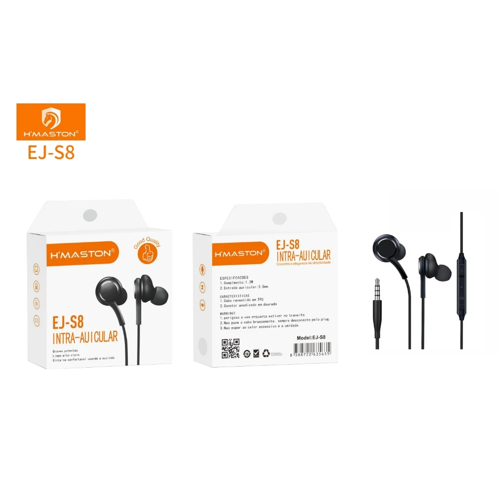H'maston Fone De Ouvido EJ-S8 P2 Com Microfone Preto 1,2 metros