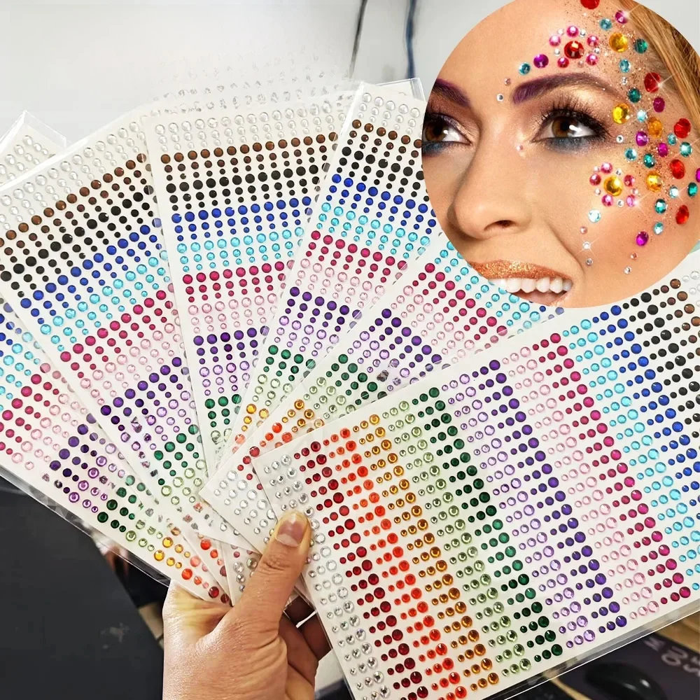 1 pièces mixte 900/216/162 arc-en-ciel visage rond diamant autocollant 3/4/5mm paillettes visage cristal bricolage visage/corps ongles/maquillage strass