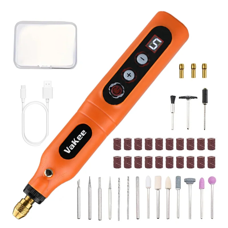 Vakee Rotary Tool 5‑Speed 5000‑18000RPM 1300mAh Rechargeable Mini Electric Grinding Pen Type‑C Charging 18CM Body Engra