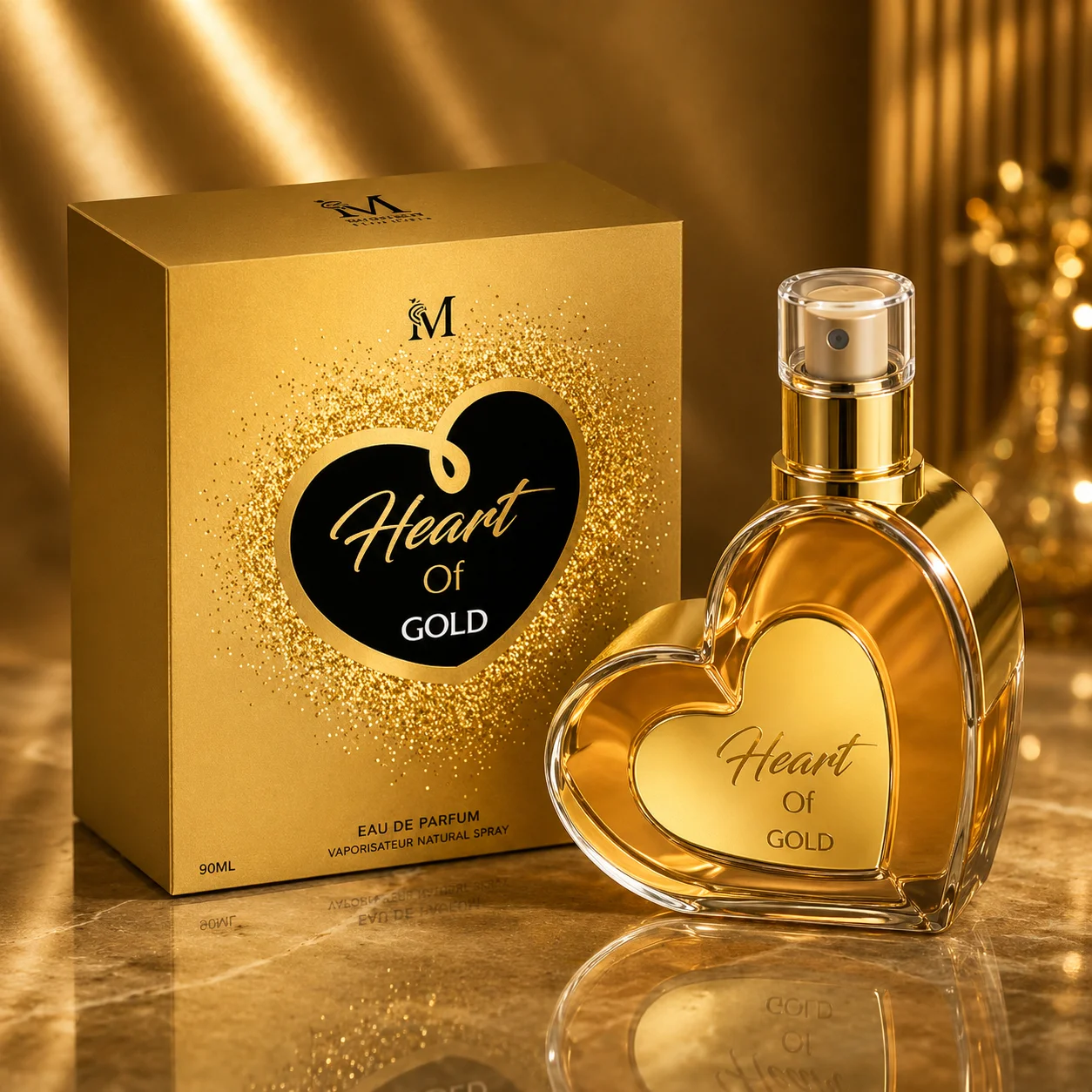 Cœur d'Or 100ml - Montage Brands. Parfum floral oriental élégant avec des notes de fleur d'oranger, de rose délicate, de cannelle épicée, d'eugénol, de géranium, de vanille douce et une base ambrée.