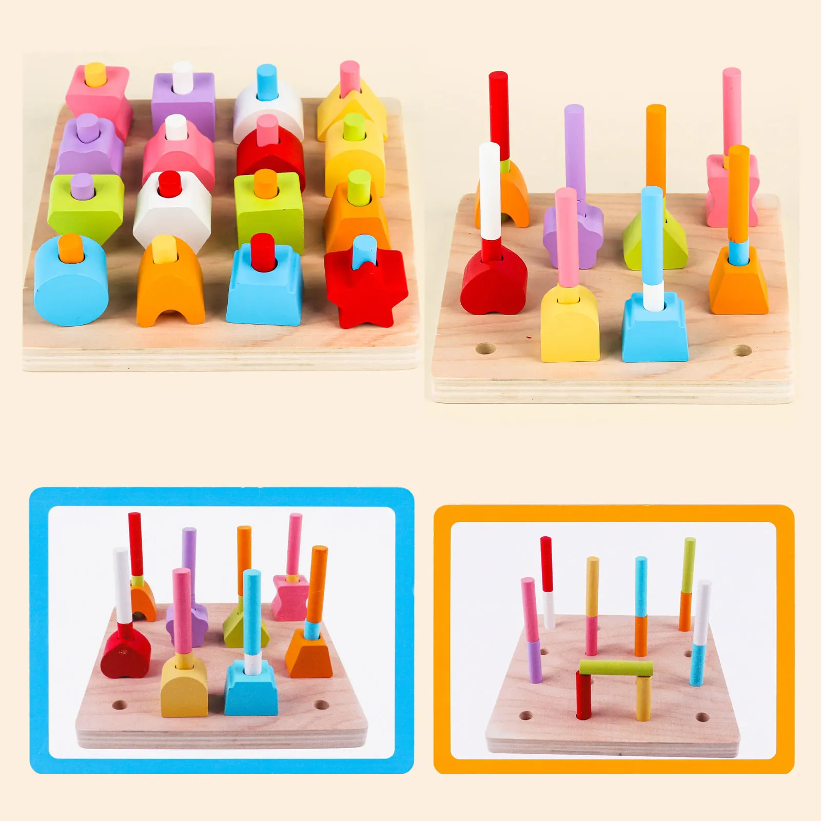 Houten kleurmatching sorteer- en stapelspeelgoed - Handoogcoördinatie Stapelspel Puzzels Verjaardagscadeauspeelgoed voor kinderen