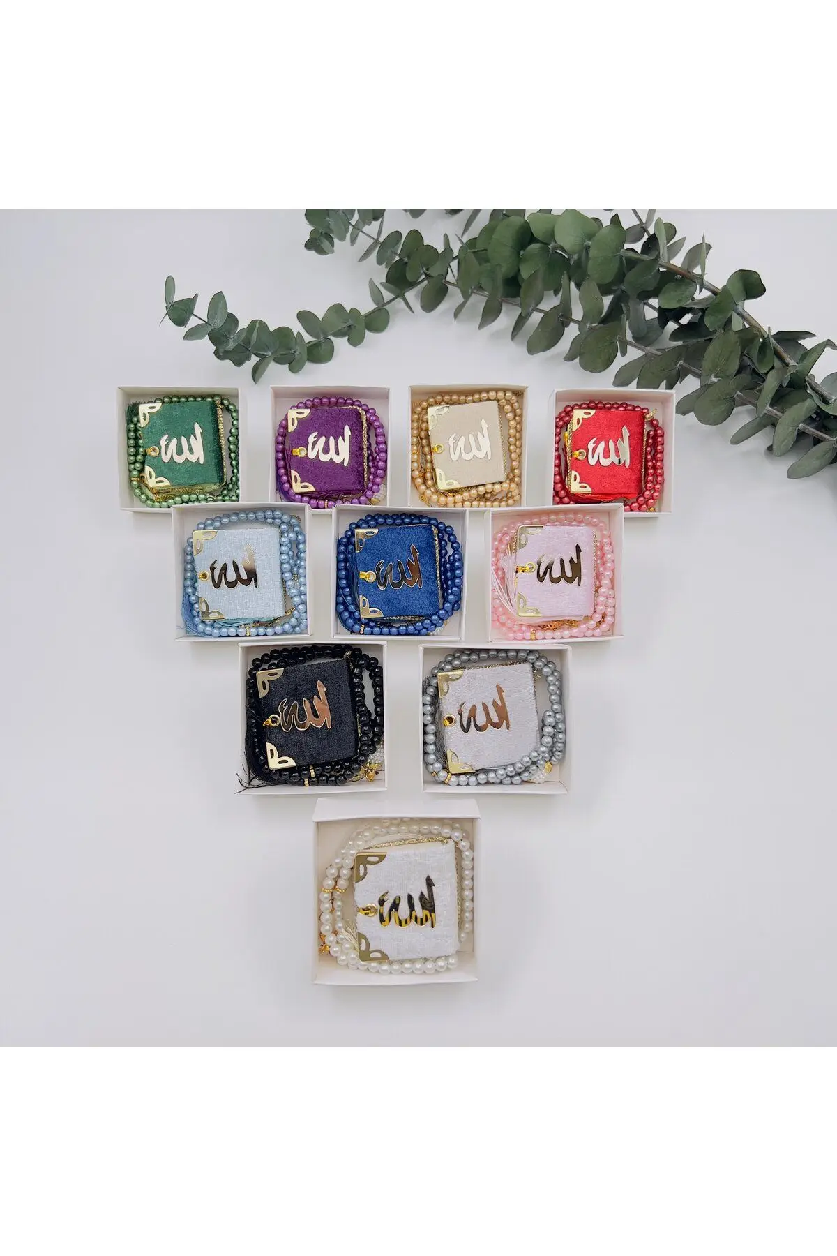 

10 Gift Boxed Mixed Color Mini Quran and Pearl Rosary (Mevlit-circumcision-pilgrimage-Umrah)