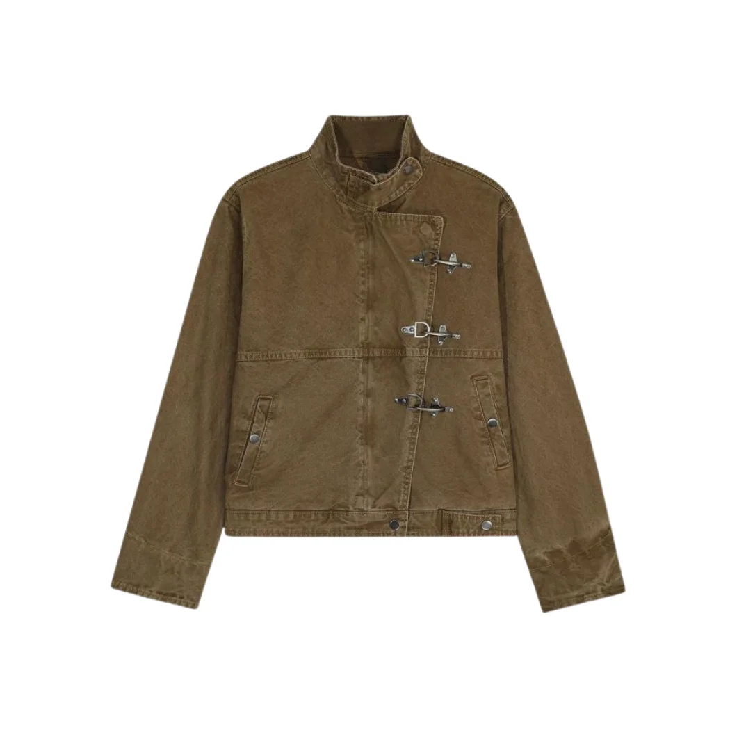 

Vintage PLA Motorcycle Style Jacket Brown for Outdoor & Streetwear, Chinese Army Jacket, Inspired Retro Washed Field Cloth
