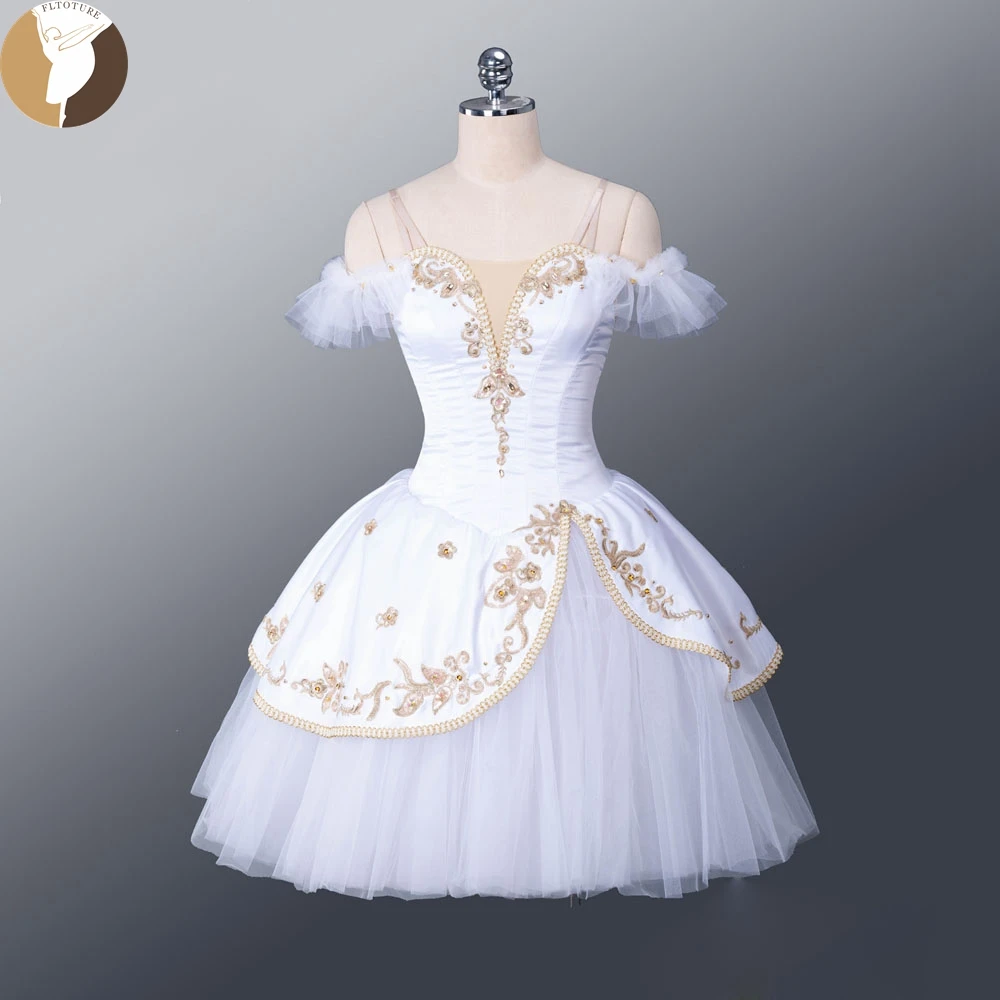 FLTOTURE Women Ballet White Costume Hebe Variation Role In The Awakening of Flora QW1389 Girls Romantic Tutu Dress