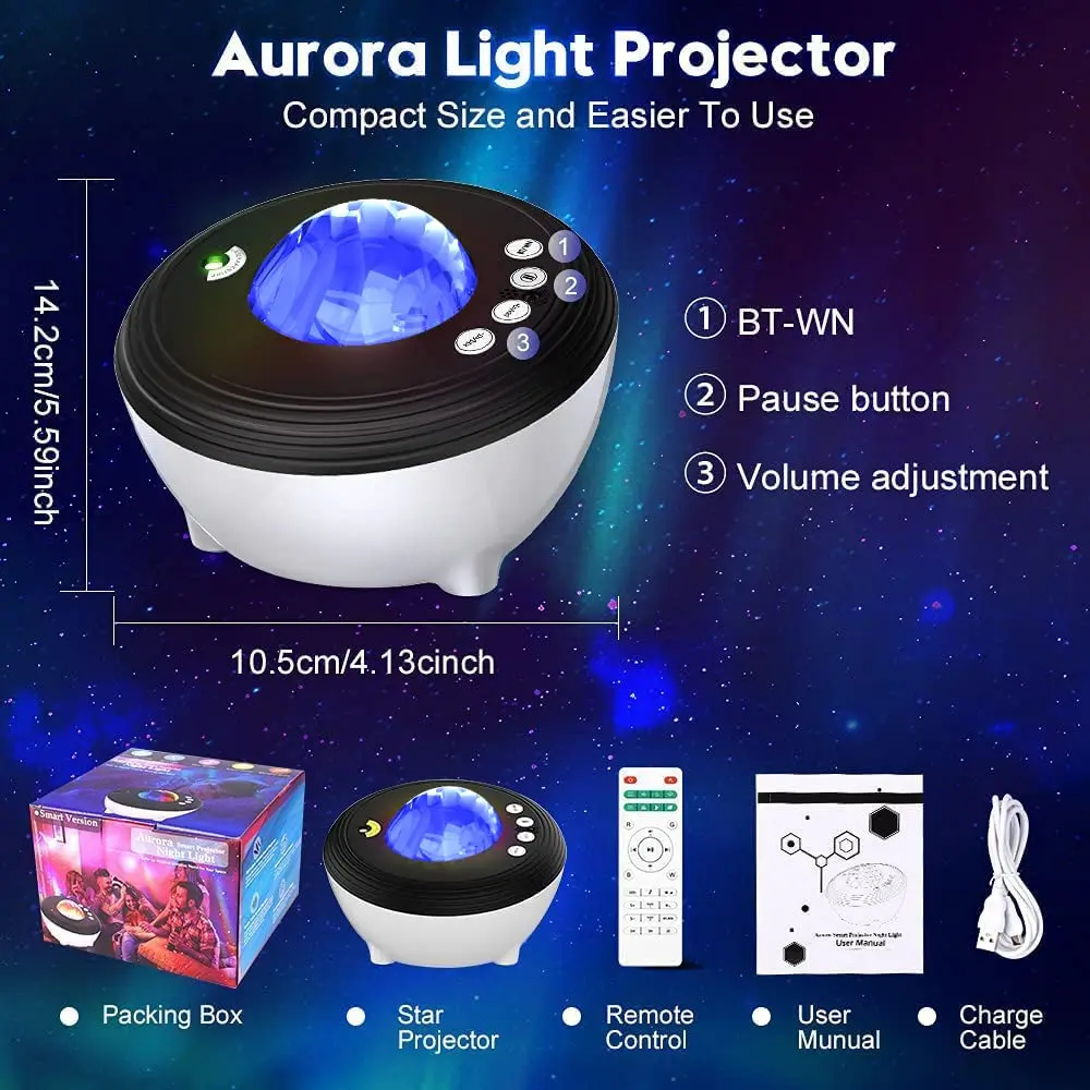 Northern Lights Aurora Projector, Star Projector with Remote, White Noise Bluetooth Speaker for Bedroom, Decoration, Birthday