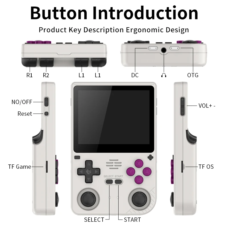 POWKIDDY V20 ريترو فيديو وحدة تحكم بجهاز لعب محمول A133Plus رقاقة 5000mAh بطارية ليثيوم 3.5 بوصة IPS HD شاشة هدايا للأطفال