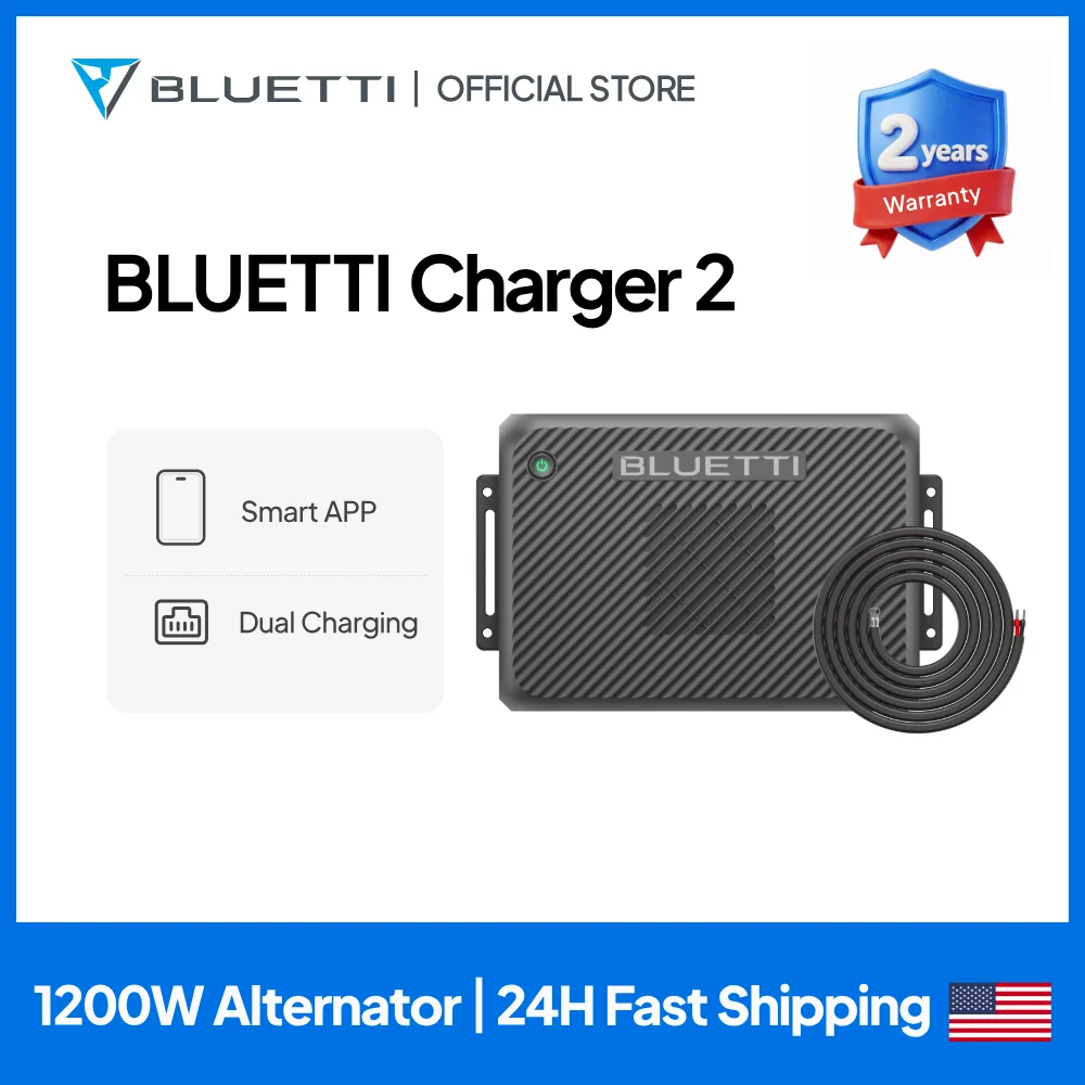 

BLUETTI Charger 2 | 1200W Alternator & Solar Dual DC Charger Warranty 2 years 13× Faster Car Charging for Portable Power Station