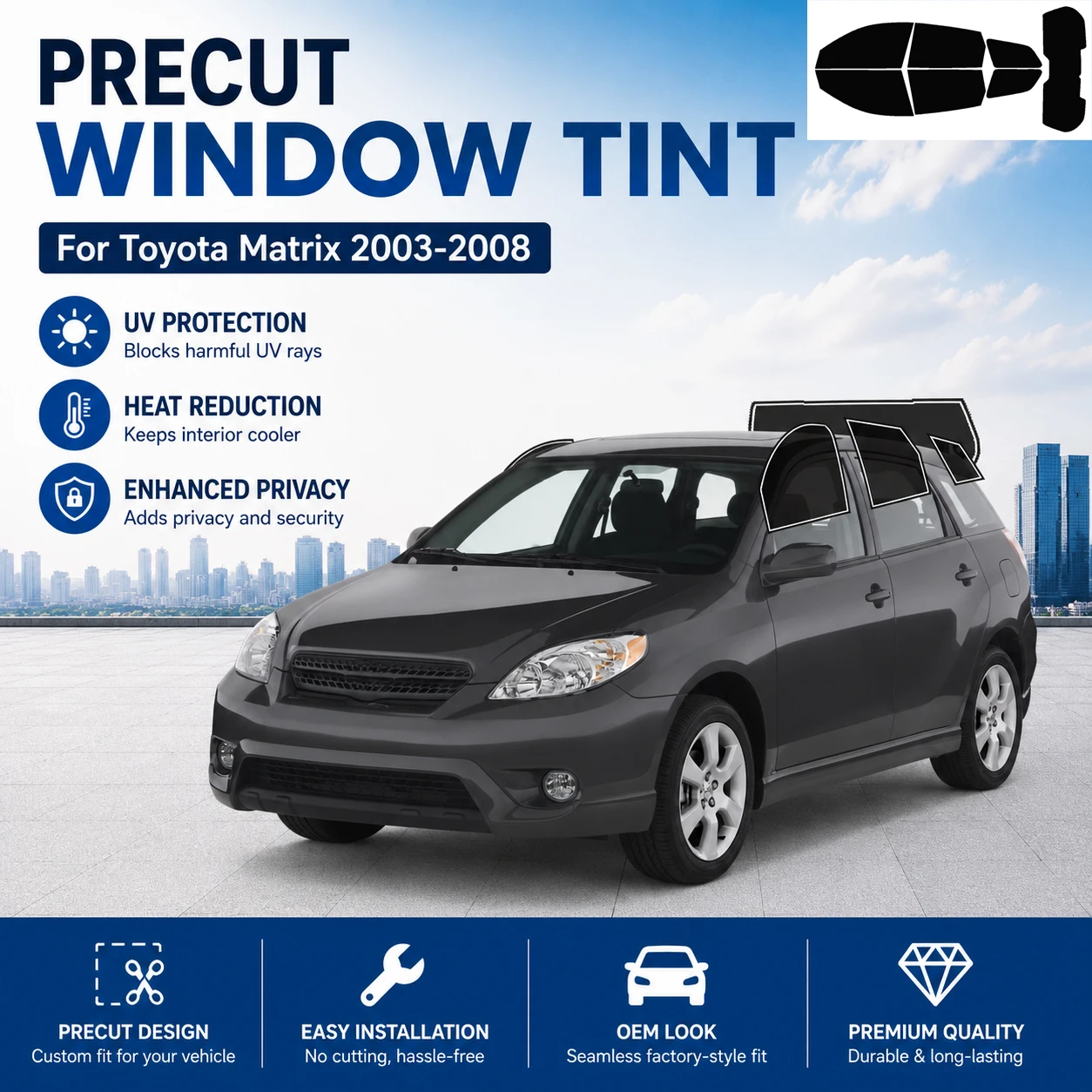 

For Toyota Matrix 2003-2008 Window Tint PreCut Car All Sides Sun UV Blocking Heat & Glare 2Ply Window Protector Films Shade