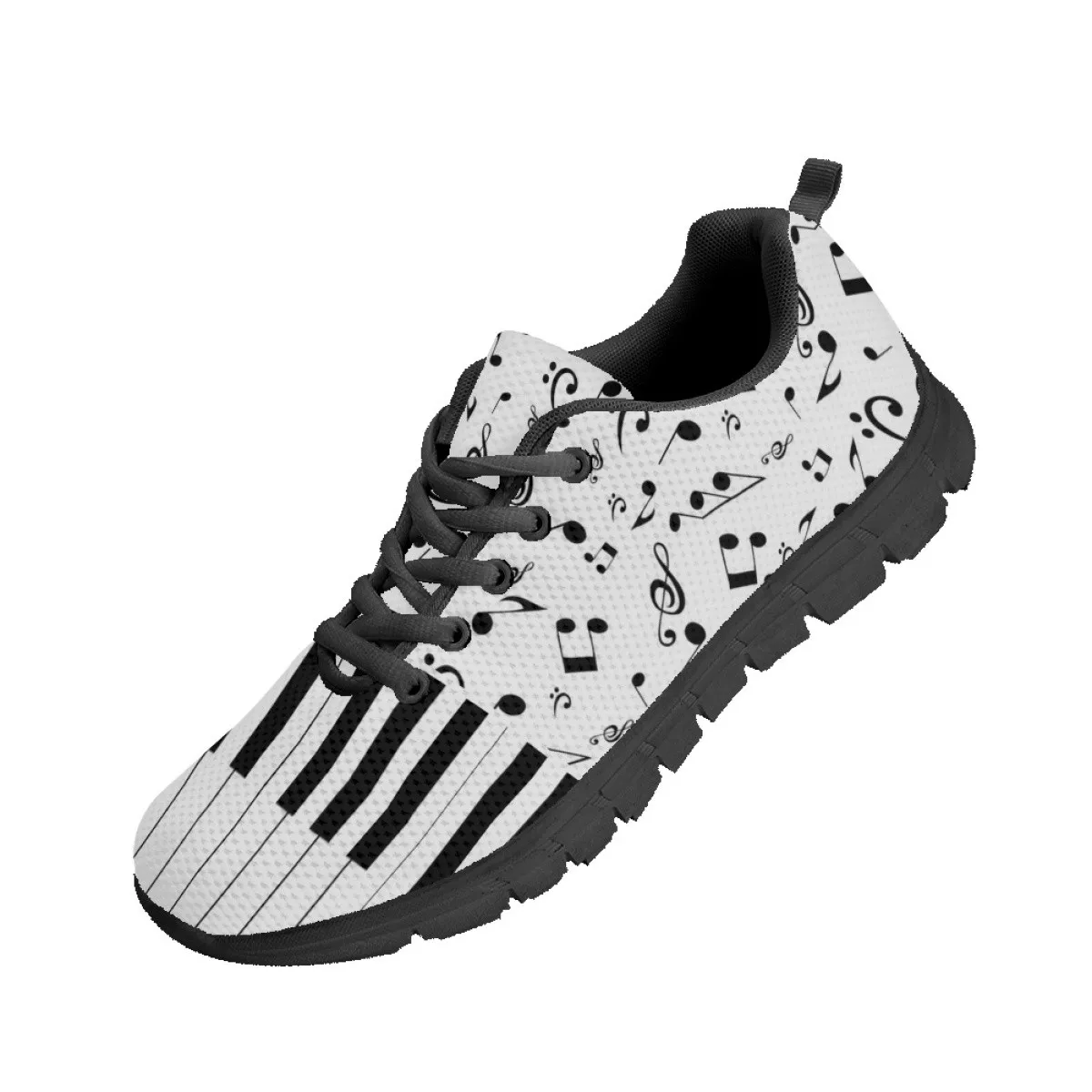 INSTANTARTS Fashion Round Toe Vulcanize Shoes Piano Musical Note Print Non-Slip Sneakers for Women Breathable Flat Shoes Zapatos