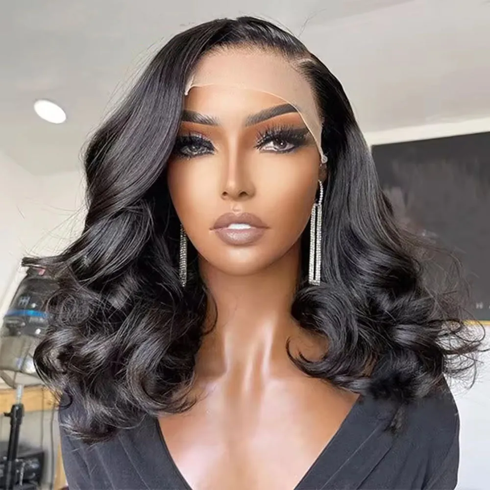 Side T Part Body Wave Wig Human Hair Bob Wigs Breathable Pre Plucked Brazilian Lace Front Wigs For Women Natural Color Wigs 180%