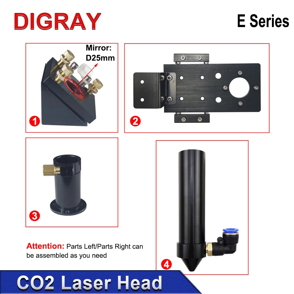 DIGRAY Co2 Laser Head E Series لقطر العدسة: 20 مم FL:50.8 و63.5 مم، مرآة 25 مم مناسبة لآلة قطع النقش بالليزر. #6