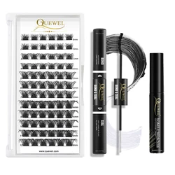 Quewel Lashes C/D Curl Clusters Segmented 72 Volume DIY Lashes Bond and Seal Lash Glue 72 Hours Long Lasting Glue Lashes Remover