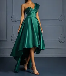 Simple One-Shoulder High/Low Satin Mini Cocktail Dresses Ruched Evening Party Dress Sweethear Above Knee Homecoming Dresse