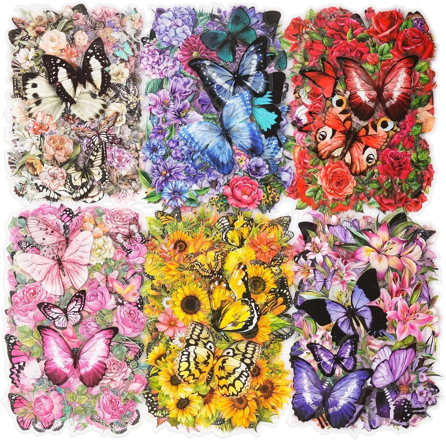 300 PCS Transparent Butterfly and Flower Stickers, Resin Decals for Card Bullet Journal Scrapbook Junk Planner Craft Supplies