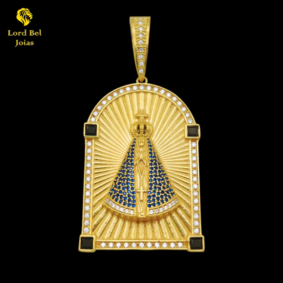 Ancient Coin Pendant Our Lady Portal with Square Zircanias-Lord Bel Ancient Coin Jewelry with Eternal Guarantee in Color