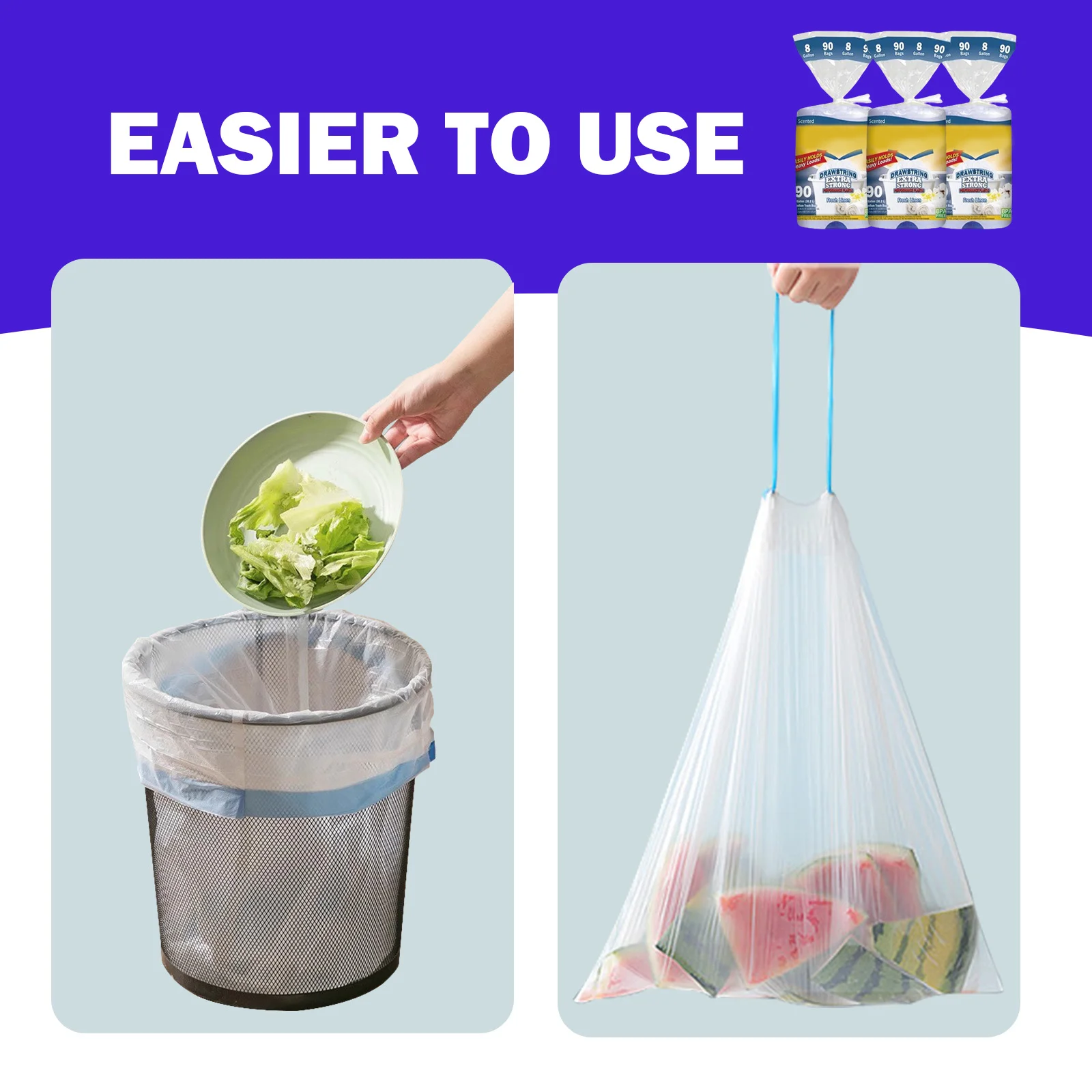 

13Gal 62BAGSTRASH BAG расширяемый сверхмощный многоцелевой одноразовый мешок для мусора - супер герметичный и устойчивый к запаху, подходит для