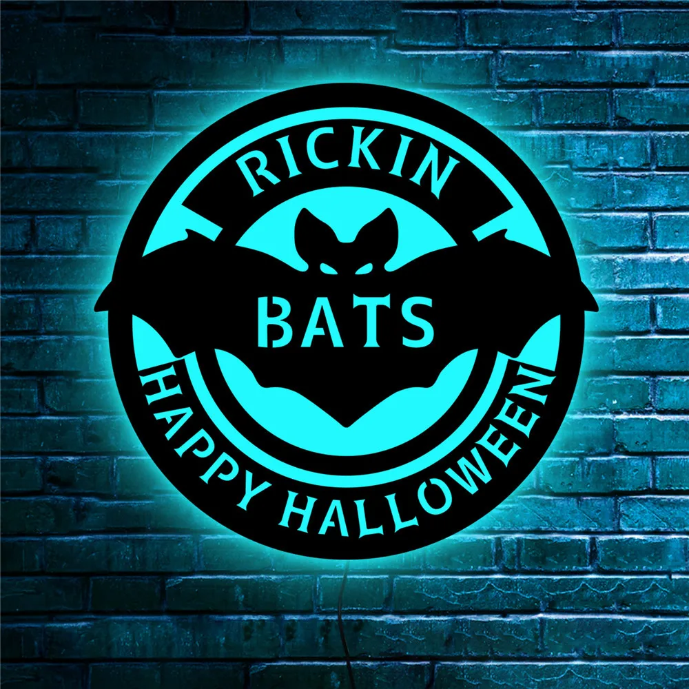 Custom Name Led Wall Lamps Hollow Engraving Halloween Bat Neon Sign Light for Home Room Wall Decoration Personalise Wood Sign