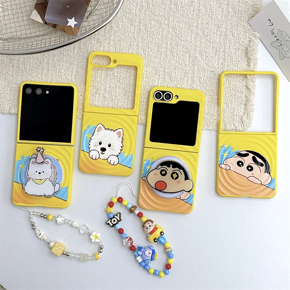 Funny Crayon shin-chan Magnetic Phone Case for Samsung Galaxy Z Flip6 7FE Flip5 6 7 Flip7 6 Cover With Magsafe Stand Chain Cases