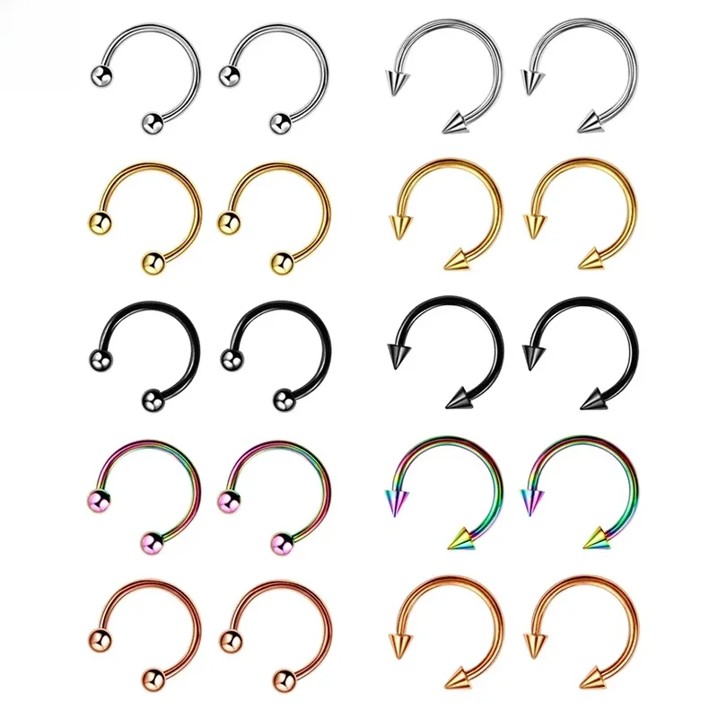 Anneau de nez en titane G23, 10 pièces, pointe cône en fer à cheval, filetage externe, Septum, lèvre, sourcil, Helix, Piercing d'oreille, bijoux pour le corps