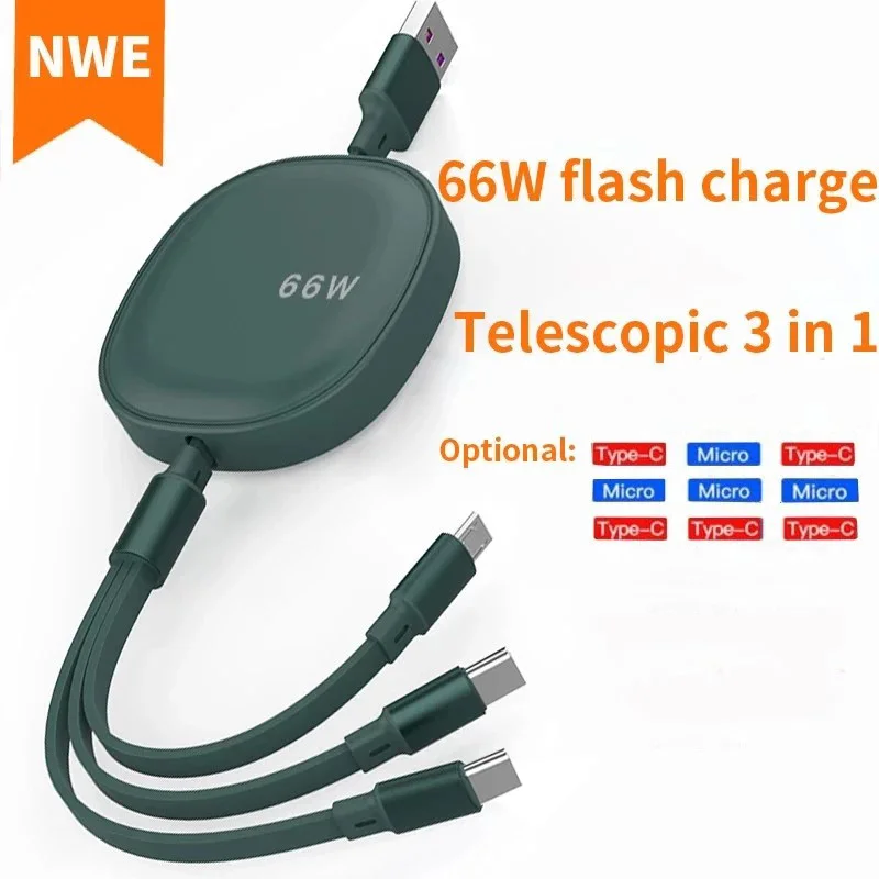 3 in 1 USB C Cable  Retractable Fast Charger Cable  66W USB Type C Cable  For realme c25 c25s c25yoppo find x2 pro