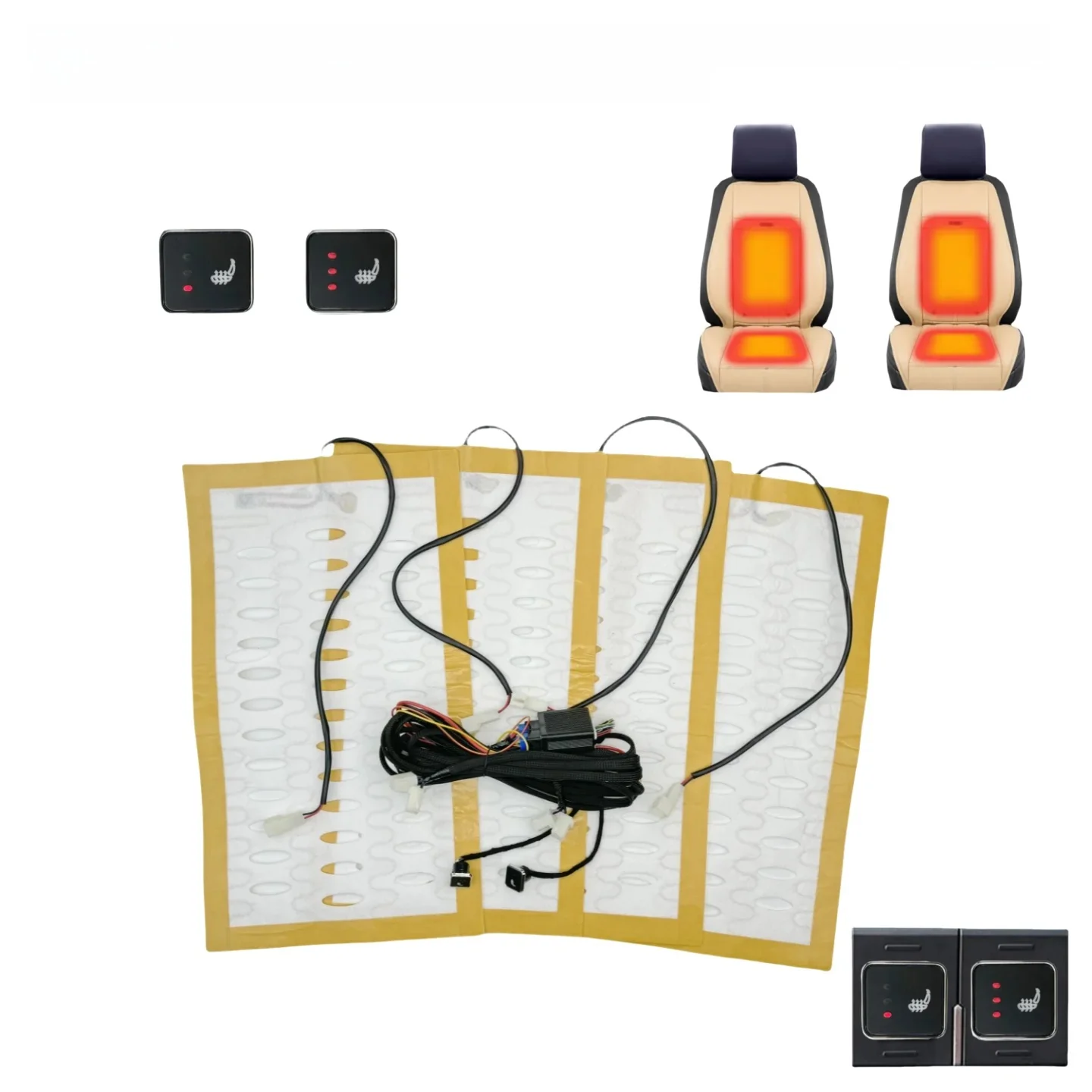 Built-in Universa Car Seat Heater Kit Fit 2 Seats 12V  Heating Pads Square 3-Levels Dual Control Switch For Auto Seats Heating