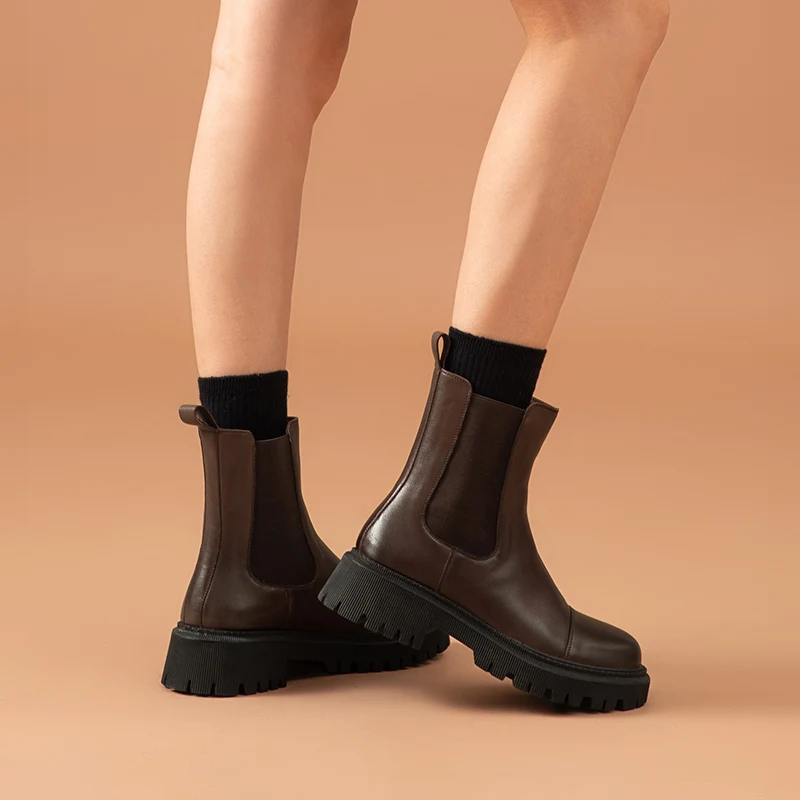 Botas de tornozelo chelsea para mulheres, couro genuíno de vaca, cinta elástica, sapatos femininos, feitos à mão, A02379, hoje não, primavera, outono