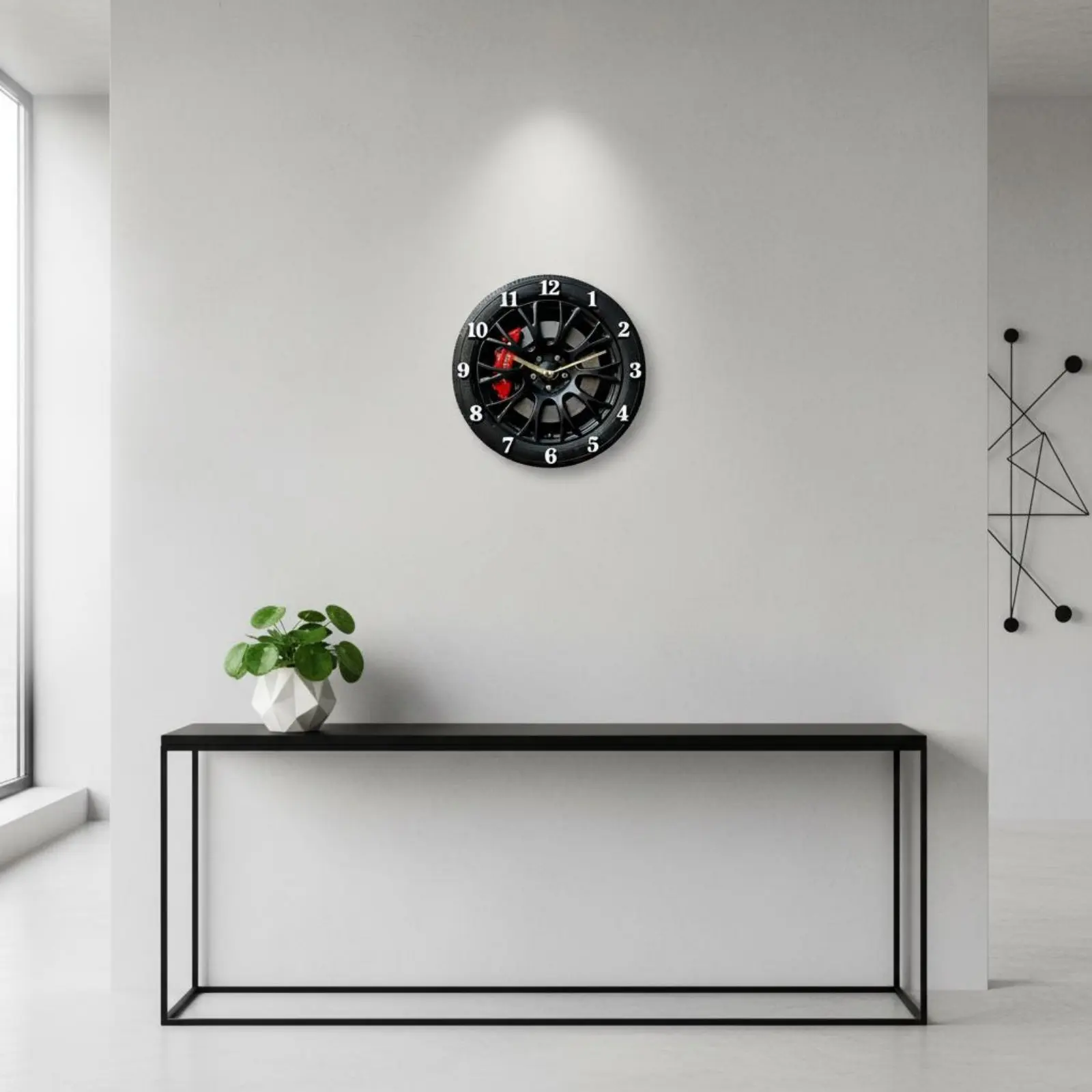 2D Car Wheel Wall Clock Modern Minimalist Design Car Wheel Wall Clock Easy to Hang Timepiece for Auto Fans, Garage, Man Cave, Wo view 4