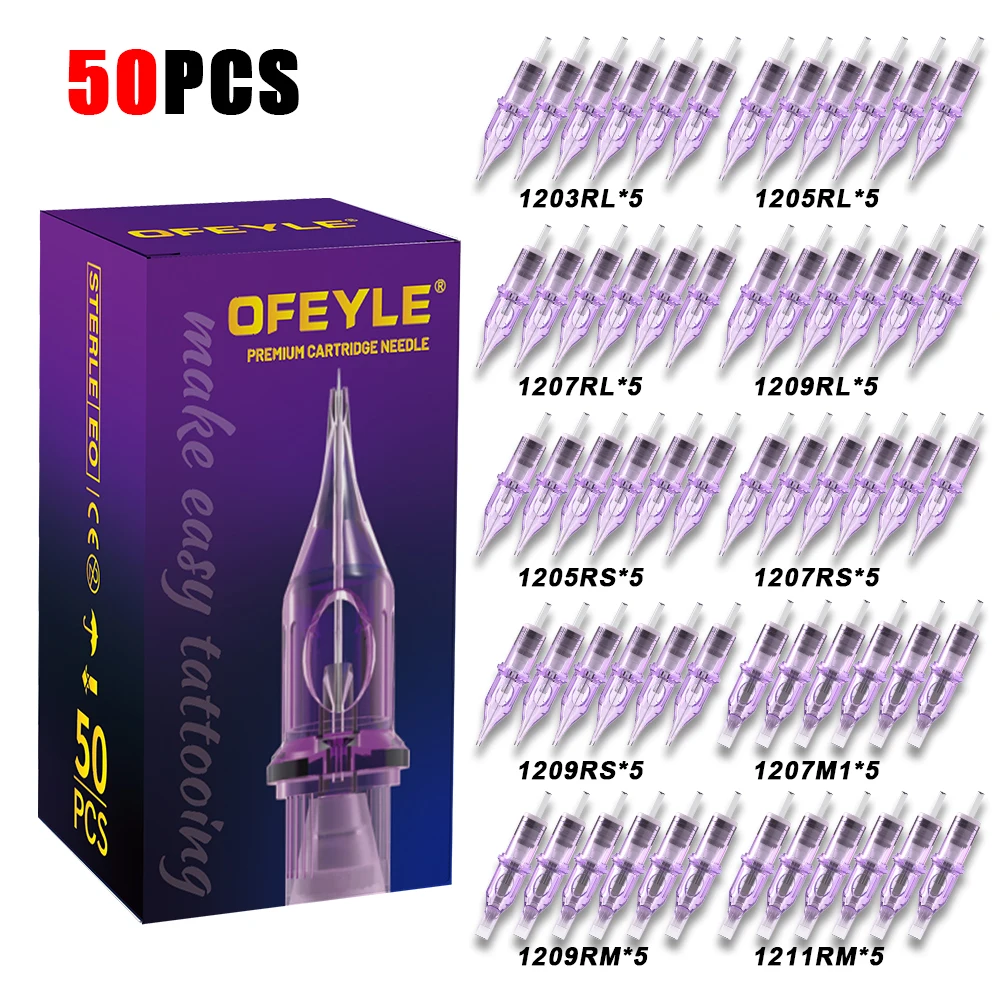 50PCS MIX Disposable Purple Tattoo Cartridges Needle RM / RL/ M1/ RS Needle Diameter 0.35MM Tattoo Needle For Tattoo Machine