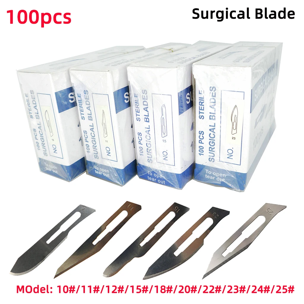 100pcs Sharp Surgical blades with Pointed Round heads, sizes 10, 11, and 23,  for Cutting Laminating Carving and Repairing