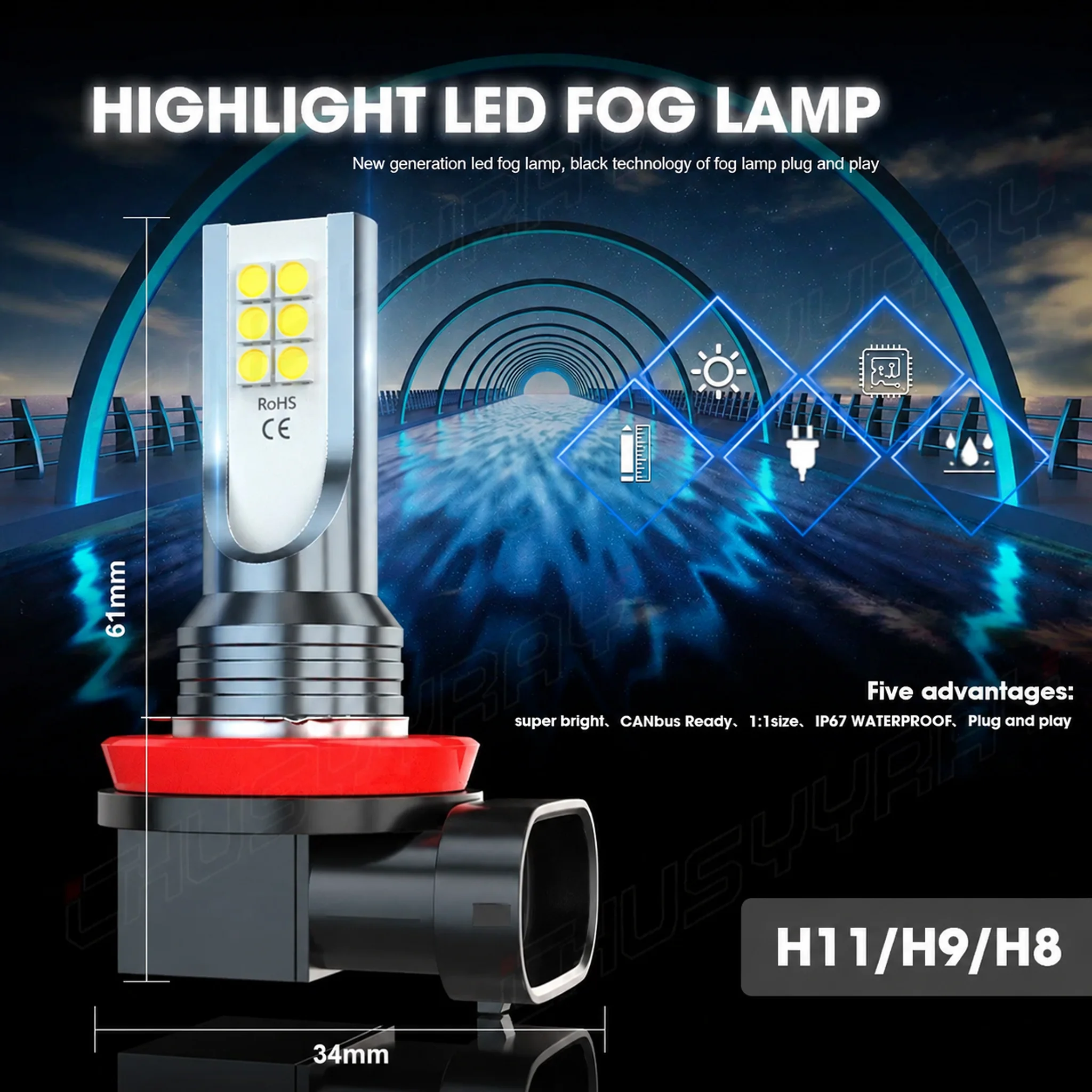 9005+H11+H11 For Toyota 4Runner 2010 2011 2012-2020 6000K LED Headlights Fog Lights Bulbs Kit 360W 360,000LM