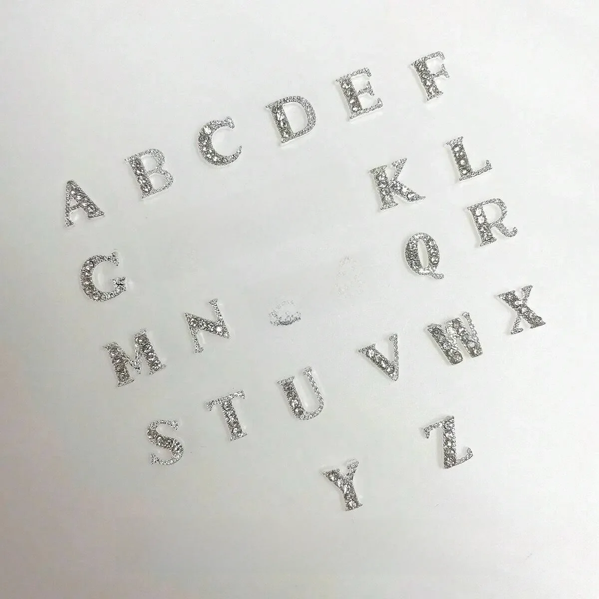 26pcs/Pack A To Z Letter Alphabet Shaped Silver Rhinestone Nail Art Decoration For Diy Charm 3D Alloy A- Z