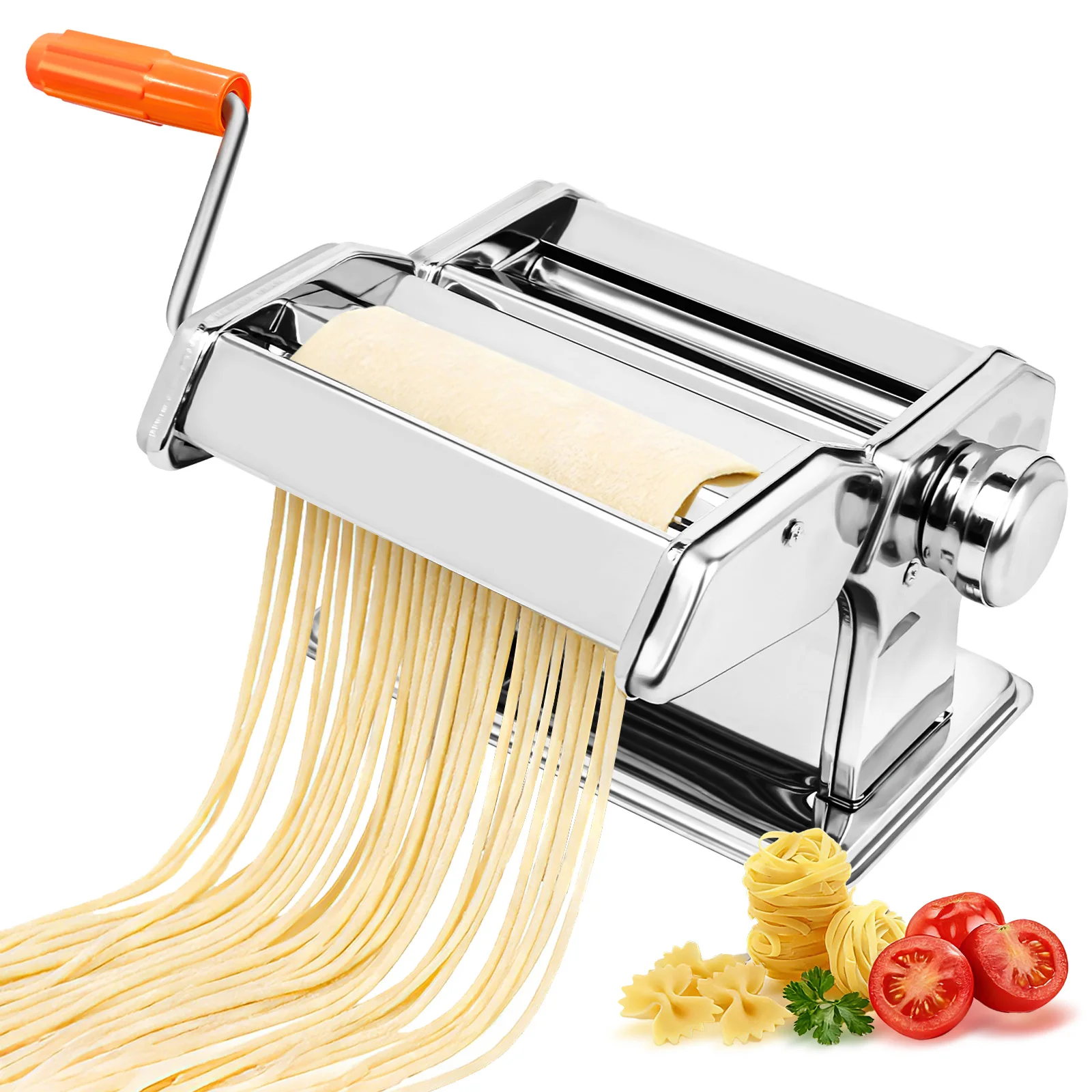 Manual pasta maker machine showing 9 thickness adjustment dial settings