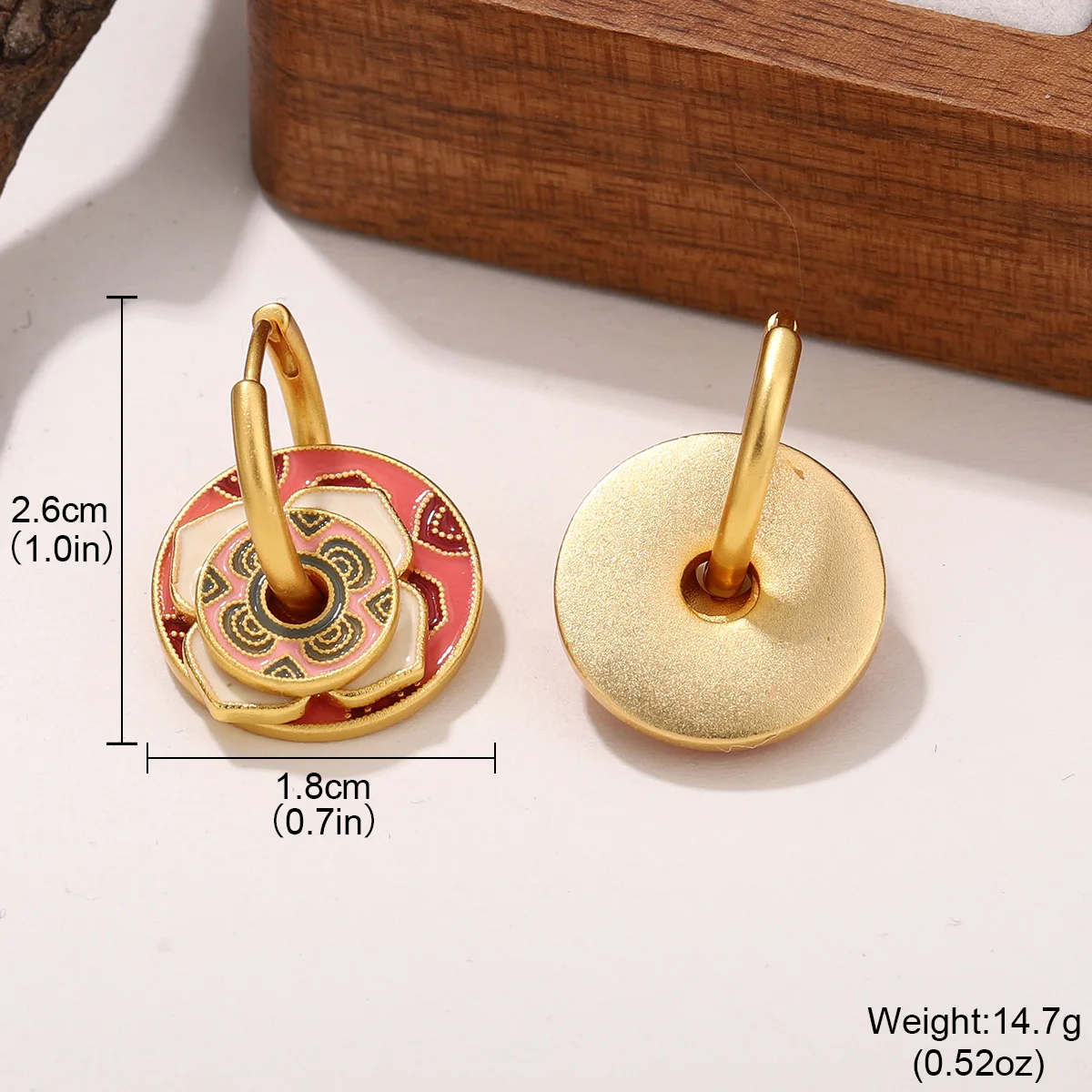 18K Gold Plated Enamel Lotus Flower Drop Earrings - Vintage Bohemian Style Hoop Dangle Jewelry for Women Daily Ear Charm