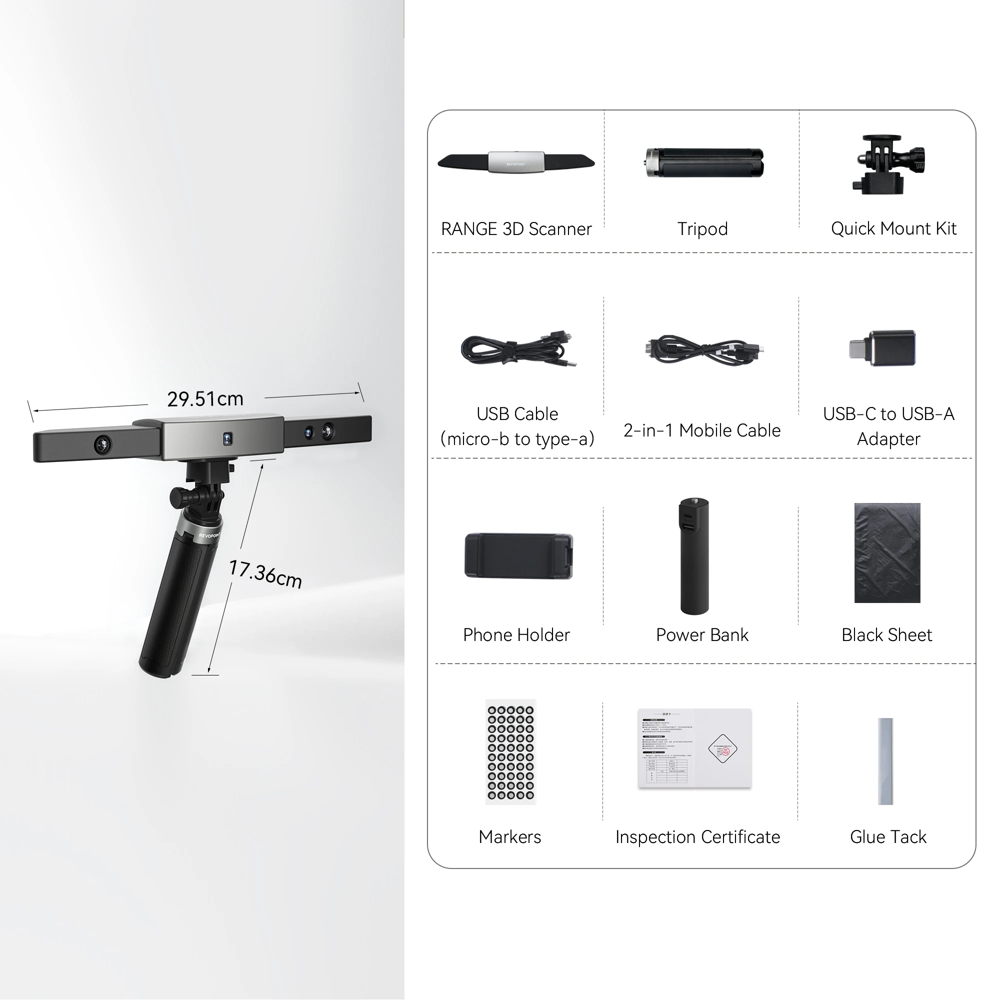 Revopoint Range 3D Scanner Infrared Structured Light Scanner for Scanning Large Objects 0.1 mm Precision - Standard Edition