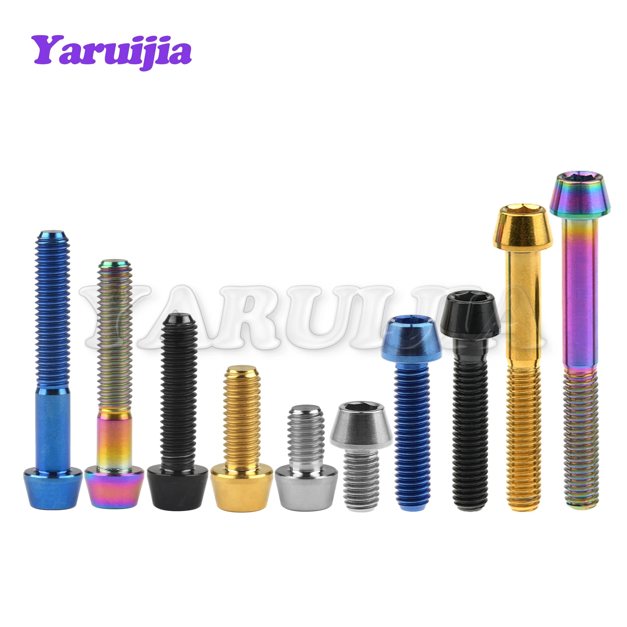 Yaruijia Titanium Bolt M5/M6/M8x9/10/15/16/18/20/25/30/35/40/45~ 65mm Allen Key Taper Head Bolt Screw for Bicycle Headset Brake