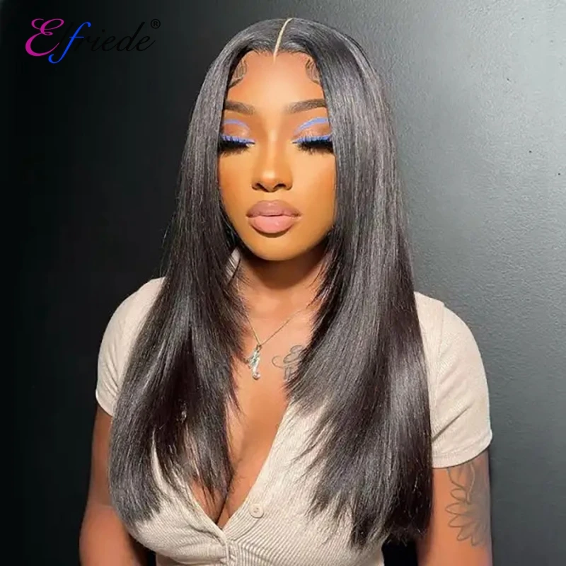 Elfriede Straight Layered Cut HD Lace Wigs Women's 13X4 13X6 Lace Front Natural Black Preplucked Brazilian Remy Human Hair Wigs