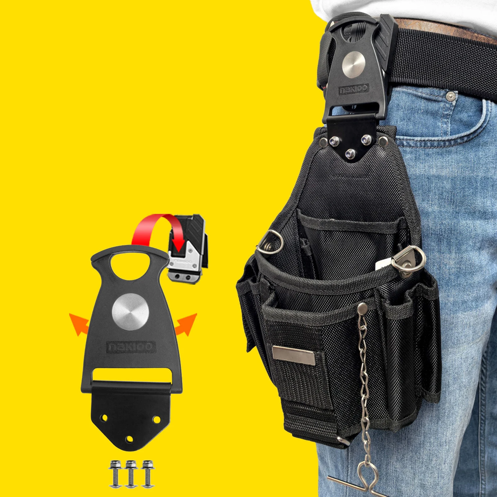 Pouch Belt Holder Tool Bag Modified Into A Rotating Quick-Release Electrician'S Bag Tool Pouch Quick-Release Buckle Waist Hanger