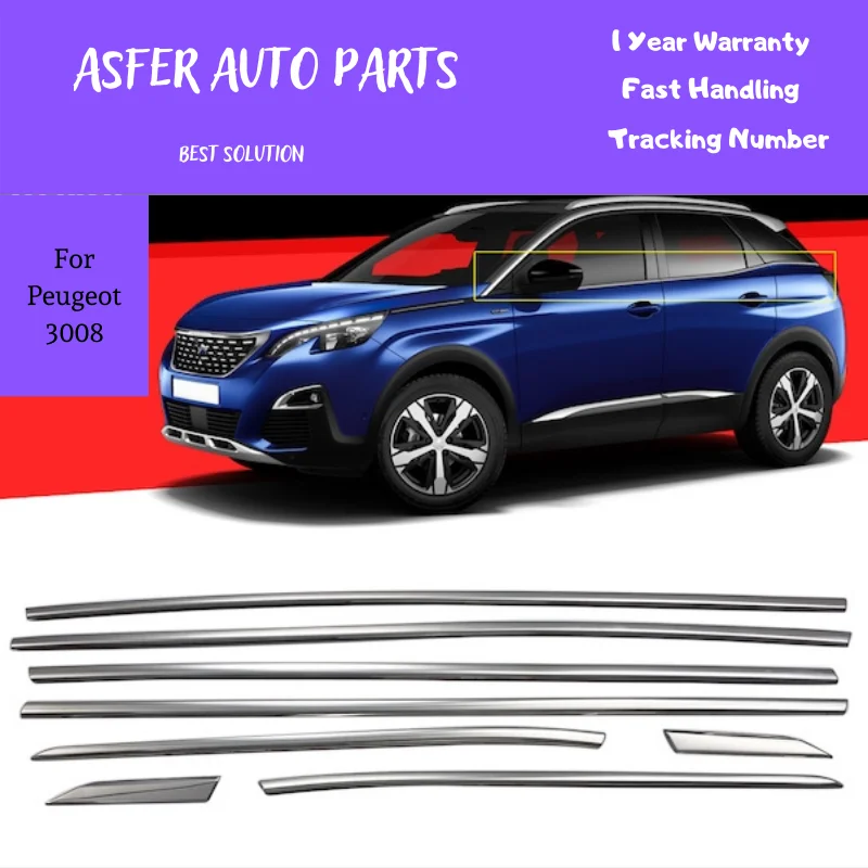 For Peugeot 3008 Chrome Window Trim 8 Pieces  Stainless 2016 and Later High Qaulity From Turkey