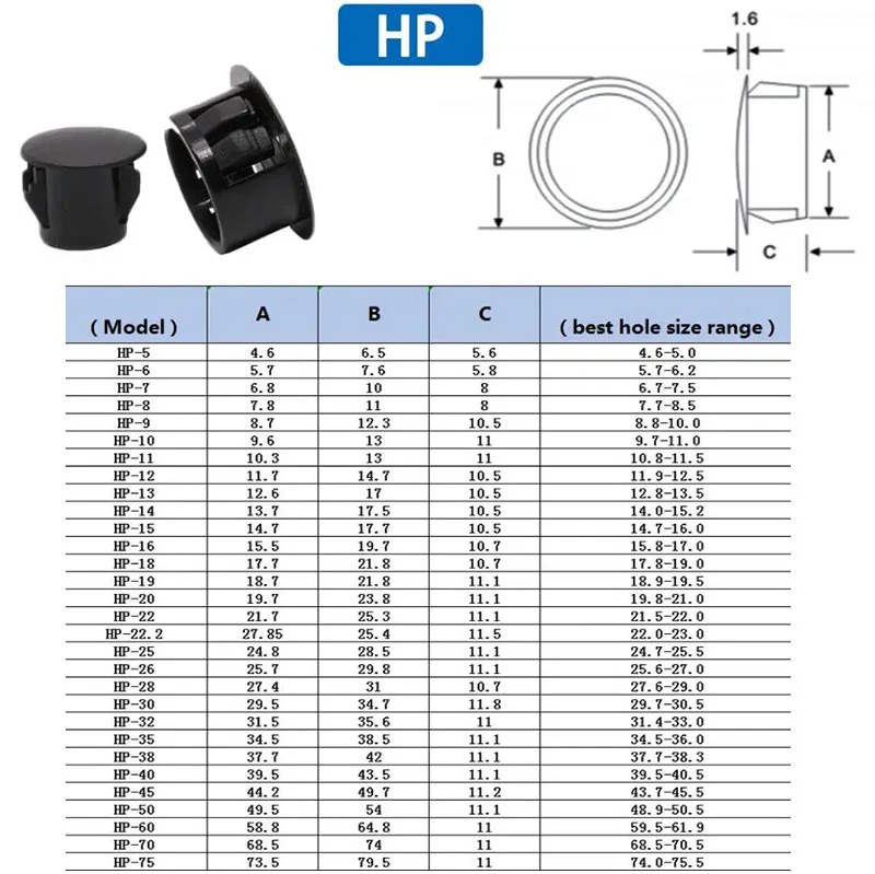 Black/White Round Plastic Plug Hole Cover Cap Snap on Inserts Plug Bung 5mm-50mm