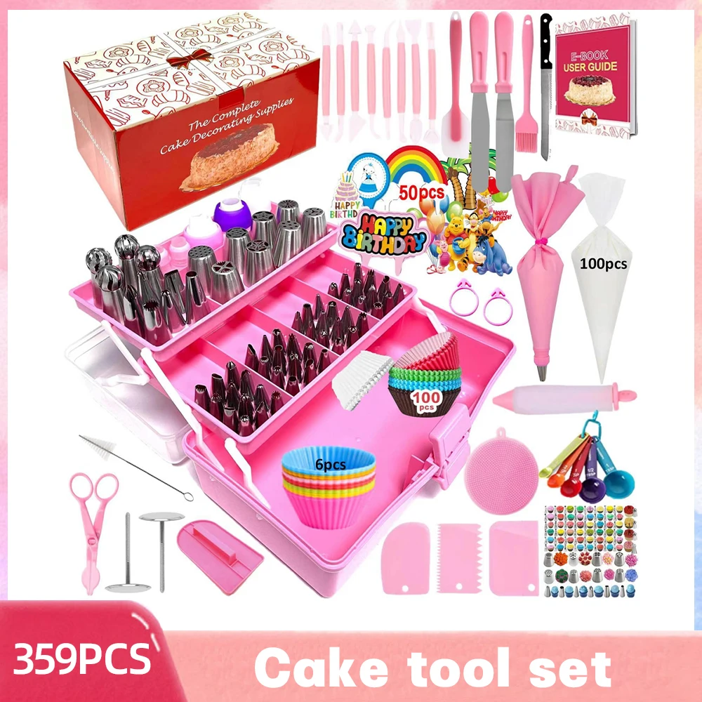 

359PCS Cake Decorating Tools kit TUP Reusable Pastry Piping Bag Stainless Steel Russian Pastry Nozzle Set Icing Piping Bags