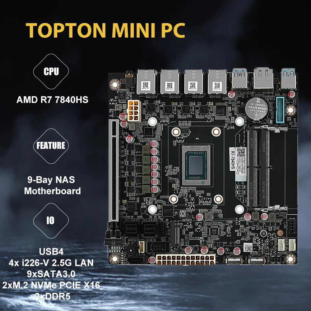 9-Bay AMD Ryzen 7 8845HS 9 7940HS Demon Board/USB4/4x i226-V 2.5G LAN 9xSATA3.0 2xM.2 NVMe PCIE X16 2xDDR5 17X17 ITX Soft Router