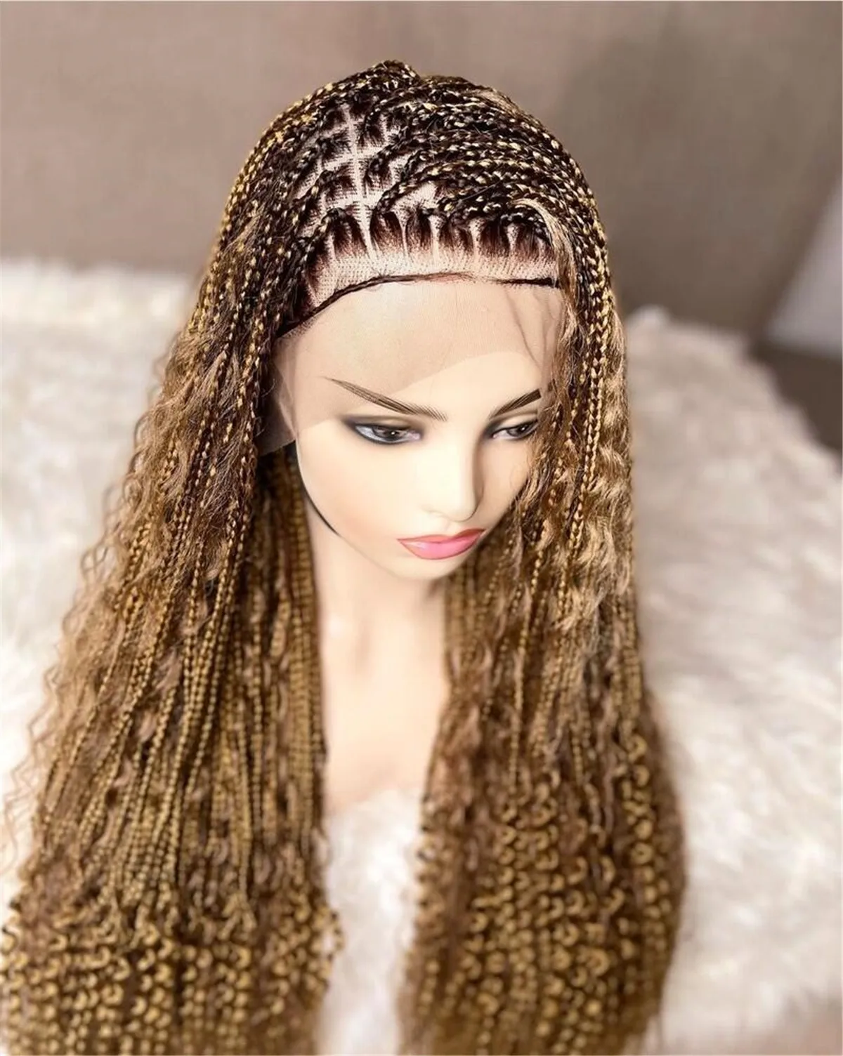 Synthetic Full Lace Front Bohemian Goddess Locs Box Braided Wig With Baby Hair Boho Braided Lace Wigs For Women Ombre Wig