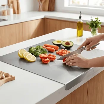L-shaped Chopping Board Stainless Steel Large Size Doublesided Chopping Board Kitchen Tool Home Fruit Cutting And Kneading Panel 1