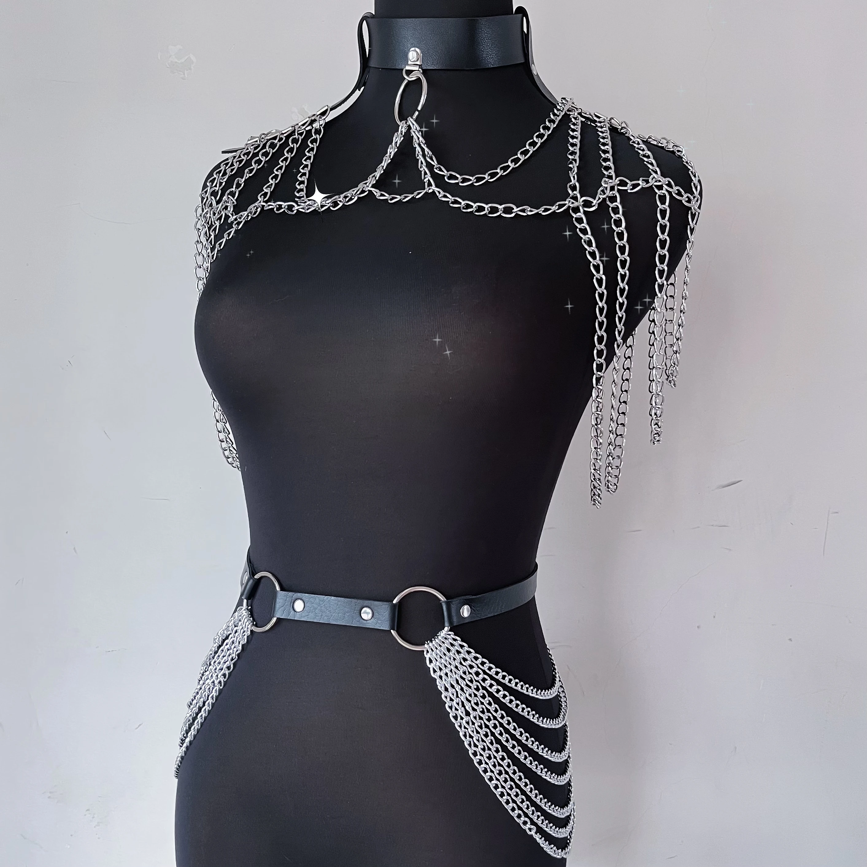 Bondage Harnas Vrouwen Ketting Set Vrouwen Lichaam Beha Bdsm Lingerie Kousenband Riem Goth Lederen Harnas Lingerie Sexy Accessoires Fetish